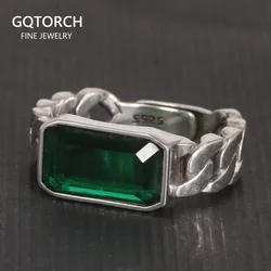 Genuine 925 Sterling Silver Men's and Women's Rings Green Crystal Inlaid Braided Vintage Rings Adjustable Size Jewelry