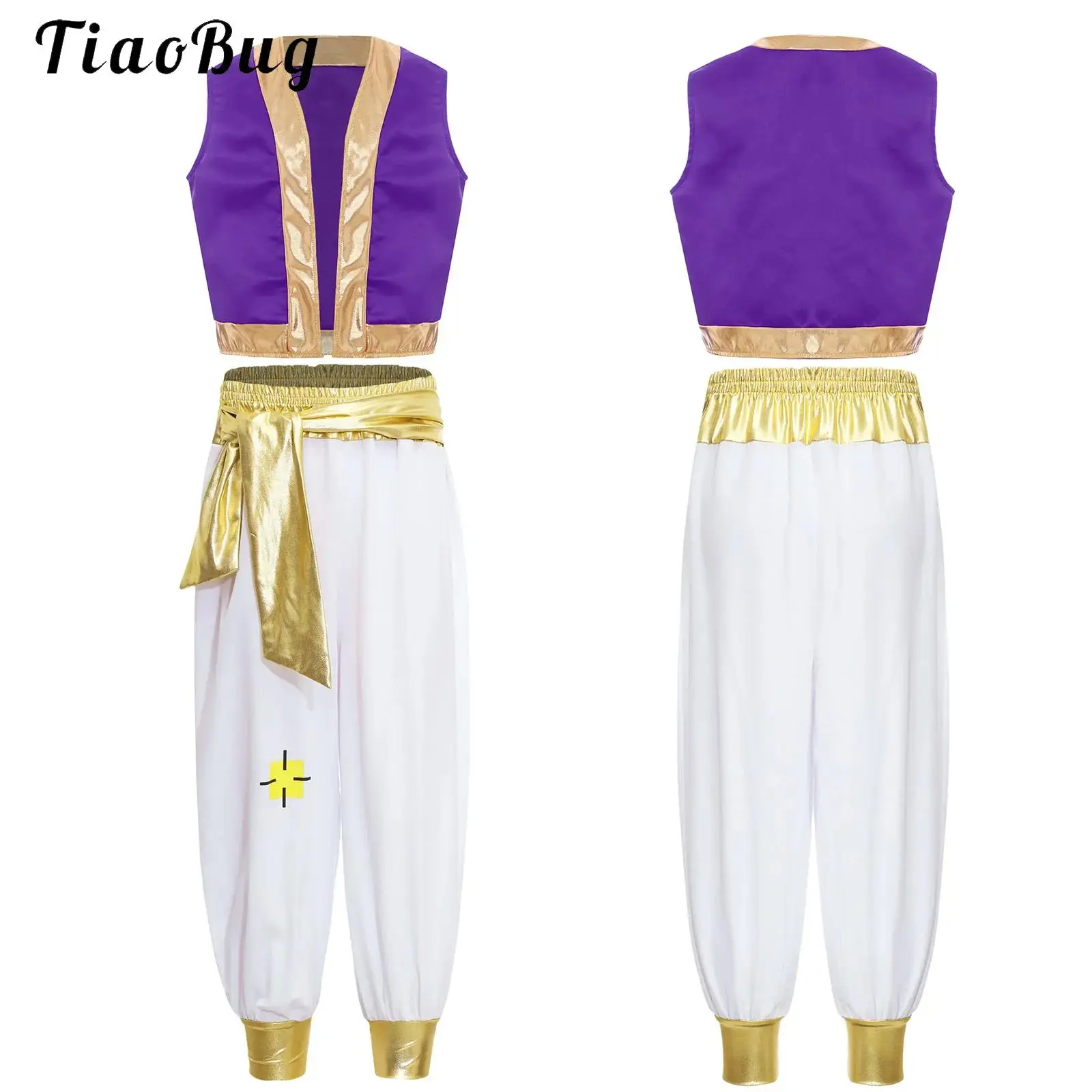 Boys Arabian Prince Costumes Halloween Arab Game Character Dress Up Loose Vest Waistcoat with Harem Pants Carnival Performance