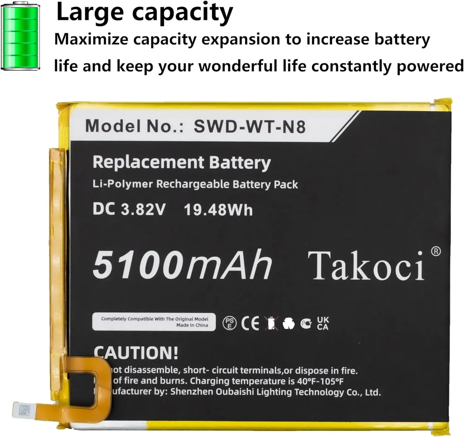 Replacement Battery for Samsung  Galaxy Tab A 8.0 2019, SM-T290, SM-T295, SM-T295C, SM-T295N SWD-WT-N8 3.85V/mA