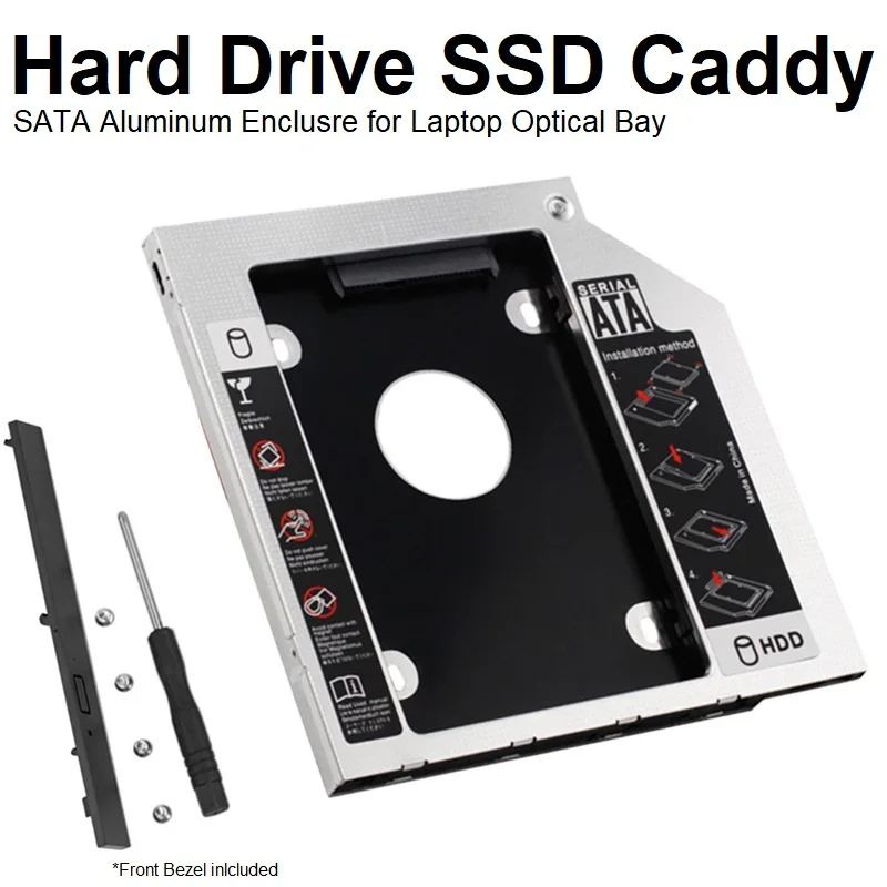 SSD HDD Hard Drive Caddy For 9.5/12.7mm Laptop Optical Bay, Aluminum Made 72g