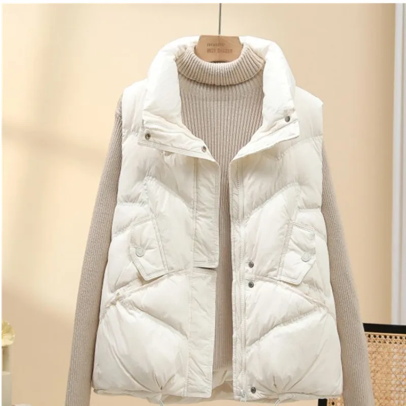 

2025 New Down Cotton-padded Vests Women's Short Jacket Autumn Winter Sleeveless Parkas Stand-up Collar Loose Warm Waistcoat Lady