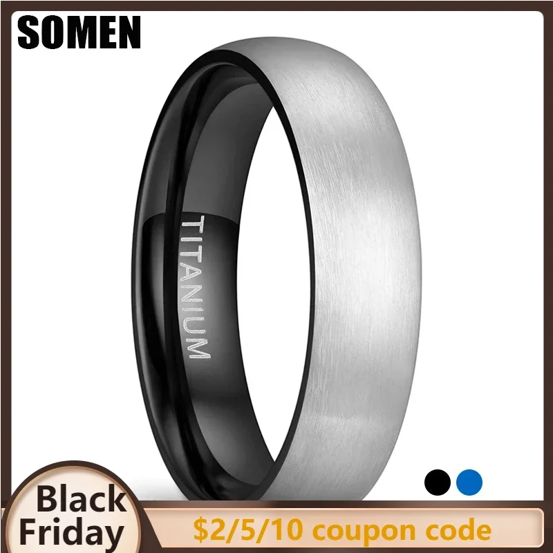 Somen Men's Titanium Ring Matte Finished Black/Blue Inside Classic Engagement Anel Unisex Jewelry Female Male Wedding Bands