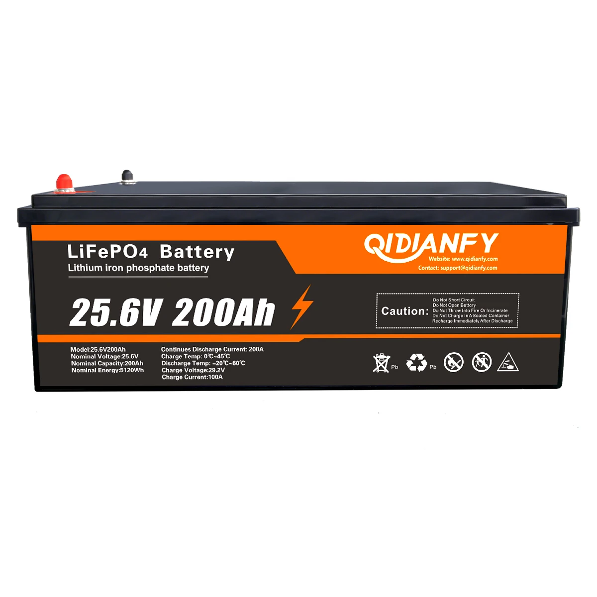 

Qidianfy 24V 200Ah LiFePO4 Lithium Battery 200A BMS 5120Wh Deep Cycles for RV Solar Energy Storage Backup Power Camping