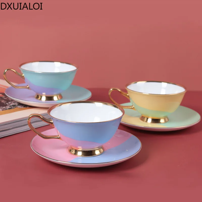 DXUIALOI Modern Simple Ceramic Cup Creative Candy Color Coffee Cup Mug Water Cup Afternoon Tea Cup Saucer Home Decoration