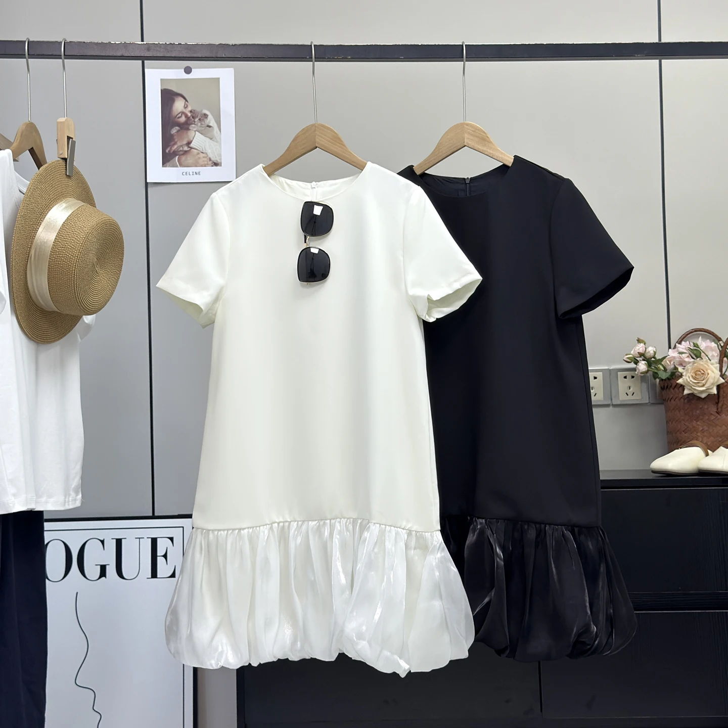 Simple trajet Ele lumière fleur bourgeon jupe ort Sve t-shirt acétate Dr été a-ligne Dr rond Neline couleur