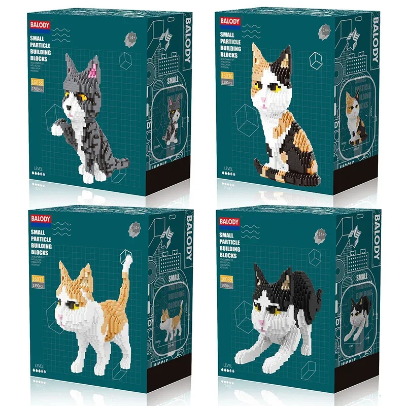 1300Pcs Cute Cartoon Pets Cat Mini Building Blocks Bricks Diamond Model Educational Toys Kids Girl Gifts