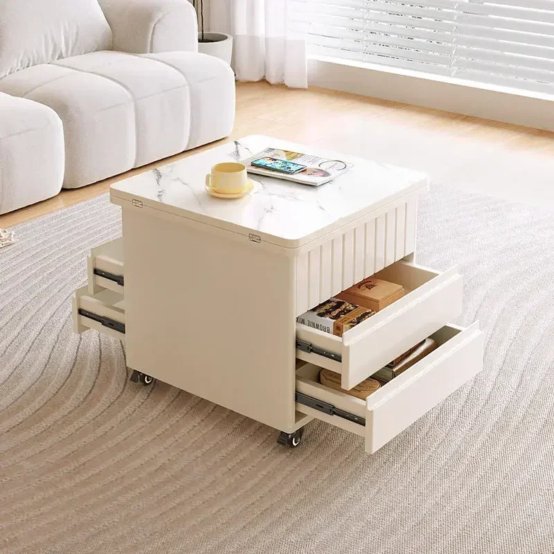 Cream Wind Multifunctional Tea Table, Small-sized Lifting Tea Table, Dual-Purpose, TV Cabinet, Living Room