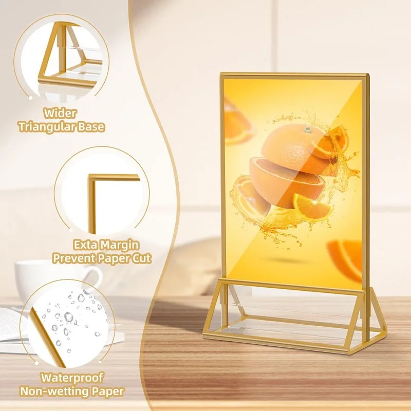 Acrylic Sign Holder Gold Frames Clear Wedding Table Number Stand Menu Price Cards Holders Picture Frames Photo Display Stand