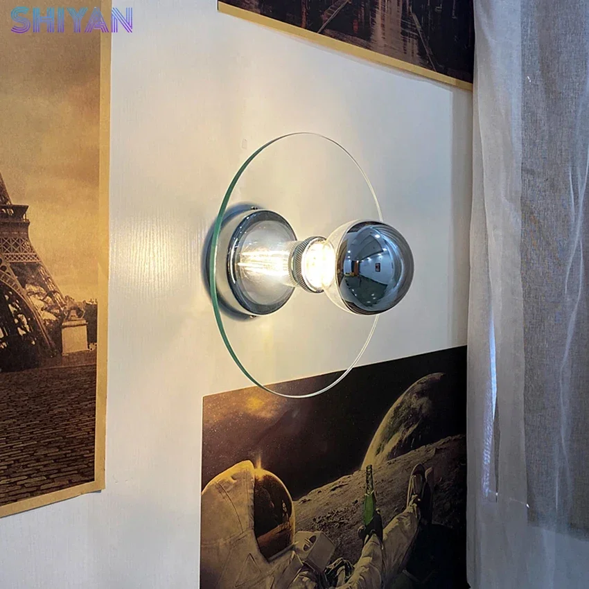 

Nordic Bauhaus Glass Wall Lamp Bedroom Bedside Reading Sconce Retro Chrome Living Room Stairs Aisle Wall Light