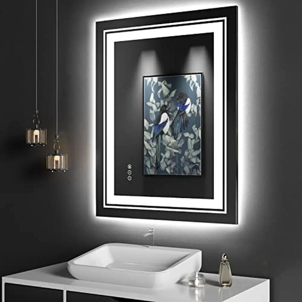 

28x36 Inch LED Backlit Bathroom Vanity Mirror Stepless Dimmable Anti-Fog Wall Mounted Makeup Mirror Lighted Hotel Home Decor