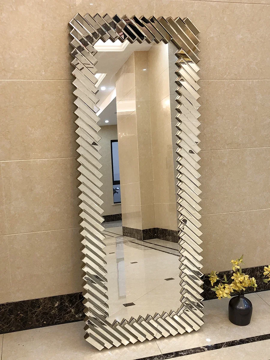 *Light Luxury Style Full-Length Dressing Mirror for Home Living Room Wall-Mounted Luxurious Clothing Store Decorative Mirror