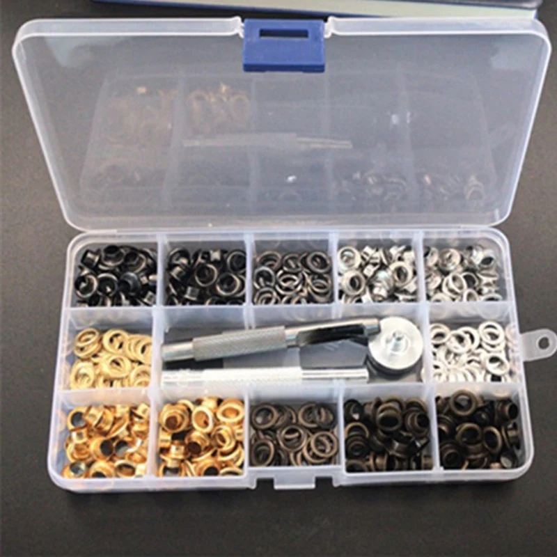 200 Set 6 Mm Metal Grommets Eyelets Kit With A Base And Punch Hole Tool And Installation Tool Repair With Plastic Box