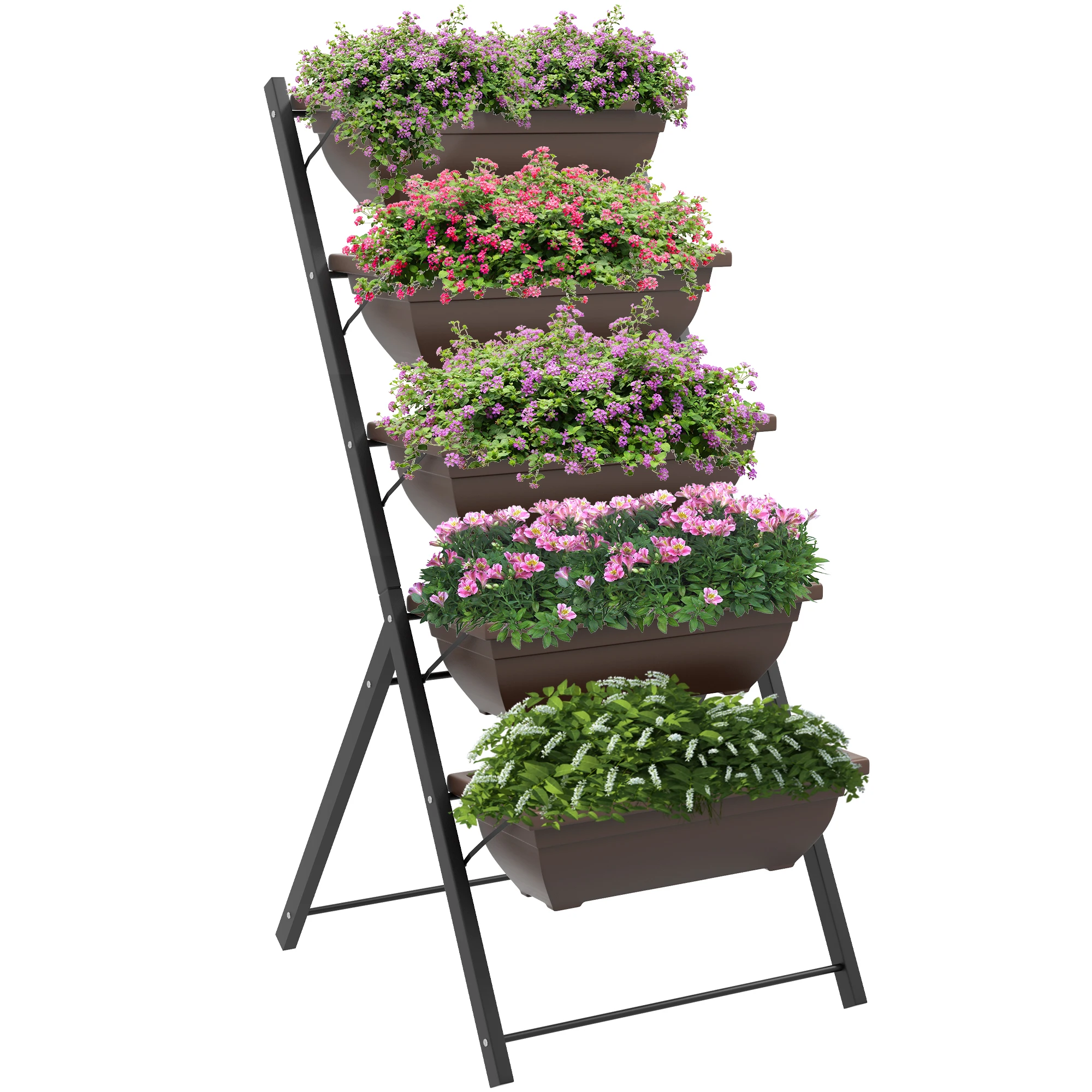 Outsunny 5-laags plantenstandaard met 5 potten 55X63X120 cm Zwart