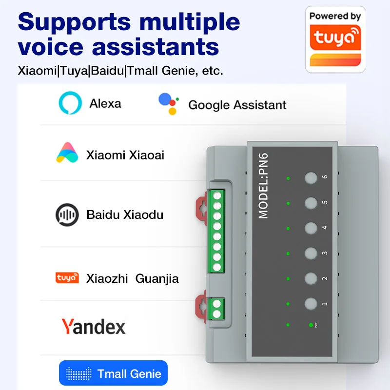 Tuya Zigbee 6-позиционный переключатель, релейный модуль, модуль дистанционного управления, модуль управления прибором 110 В-240 В, 50 А, работает с Alexa Google Home