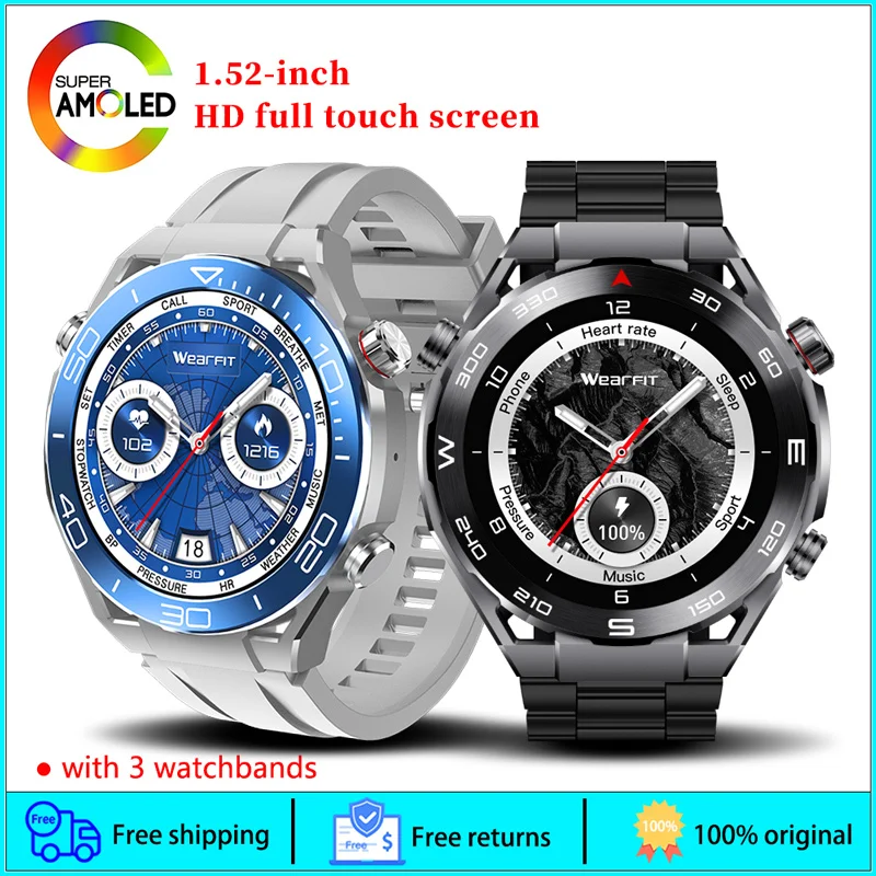 Smart Watch 2024 With 3 Watchbands 1.52-inch HD AMOLED Screen Bluetooth Call NFC Luxury HW5 Ultimate Smart Watch for Men Women