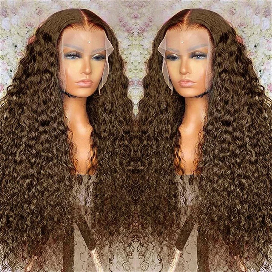 

Chocolate Brown Curly Wigs 13X6 HD Human Hair Lace Frontal Wig 30 32 Inch 13x4 Deep Water Wave Colored Glueless Wigs For Women