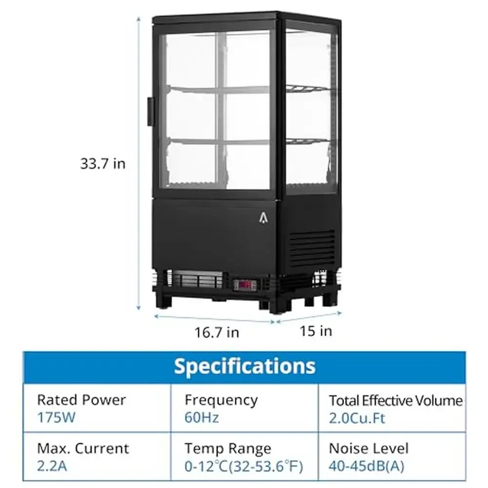 LED Lit Refrigerator Display Case Customizable Shelving Temperature Control Anti-Fog Design Compact Single-Door 2.1 Cu.FT