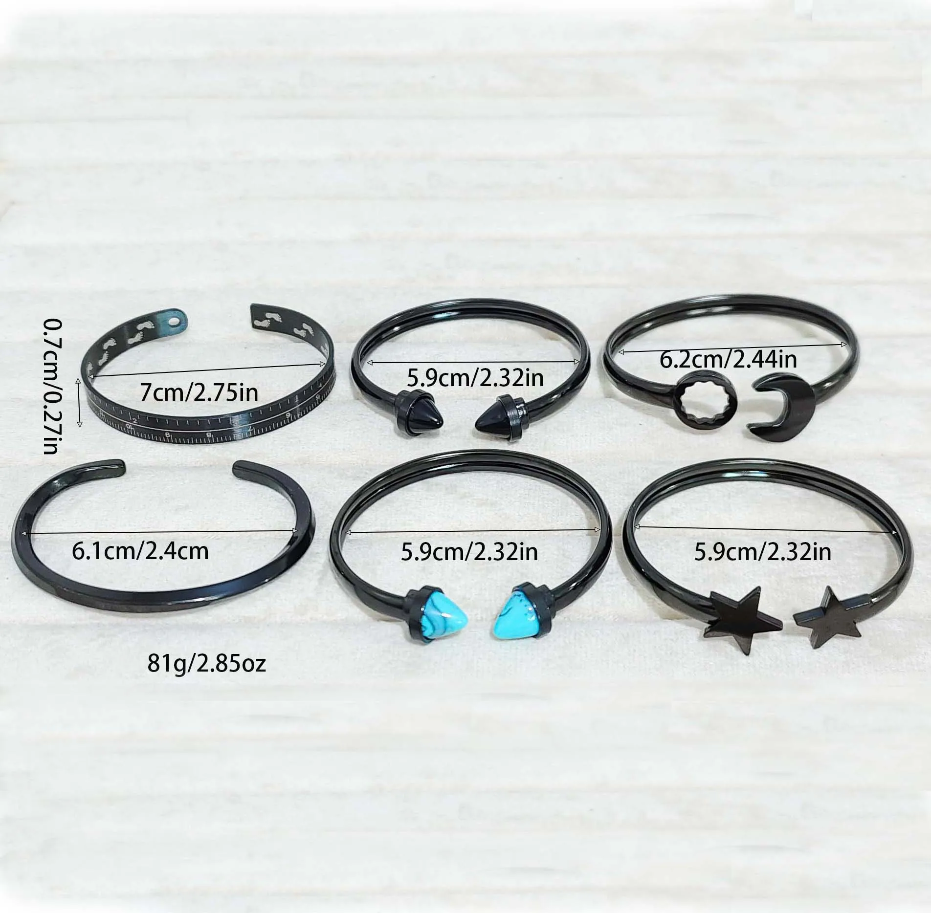 Stainless steel Europe ins wind bracelet star/wrench/ruler /C-shaped/geometric turquoise fashion high-end jewelry set