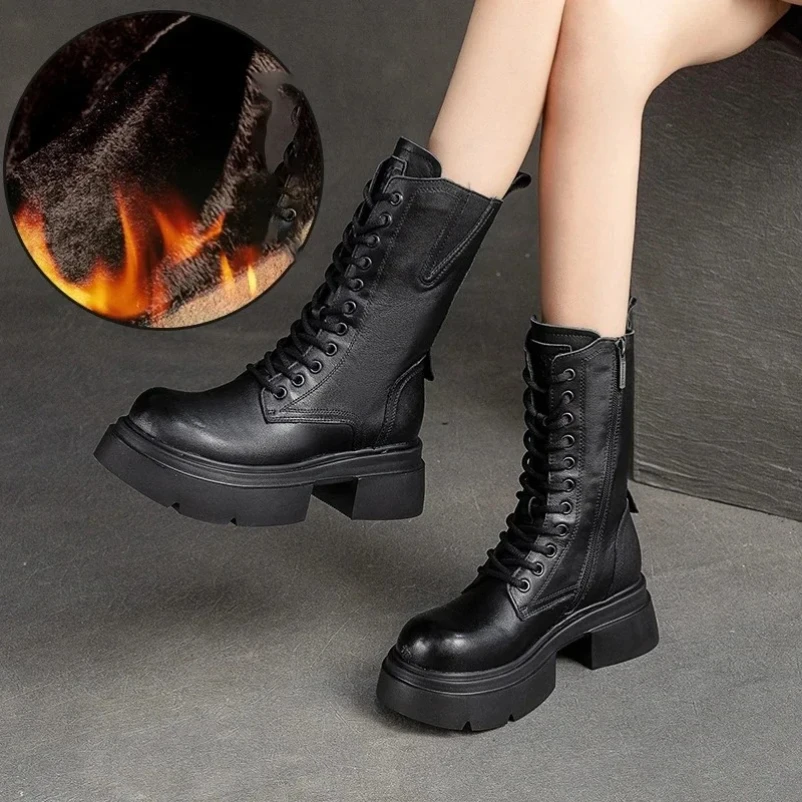 

2025 зимние плюшевые женские ботинки из натуральной кожи, ботильоны на платформе, женская обувь из мягкой воловьей кожи, ботильоны на молнии