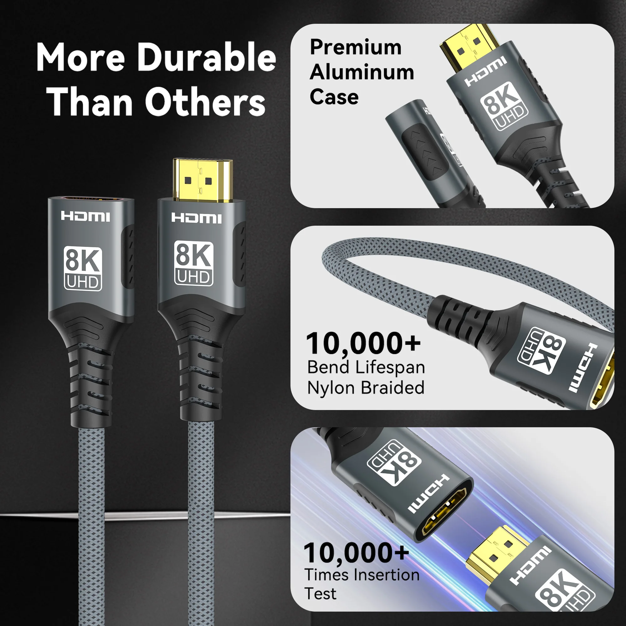 كابل تمديد HDMI 2.1 8K@60 هرتز ثنائي الاتجاه 48 جيجابت في الثانية يدعم 4K@120 هرتز HDR ديناميكي متوافق مع تلفزيون Roku/PS5/HDTV/Blu-ray