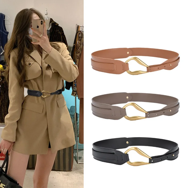 Pink Beige Plain Real Leather Waist Belts Women Autumn Spring Metal Hook Buckle Adjustable Cowskin Cinto Ancho Mujer Cinturon