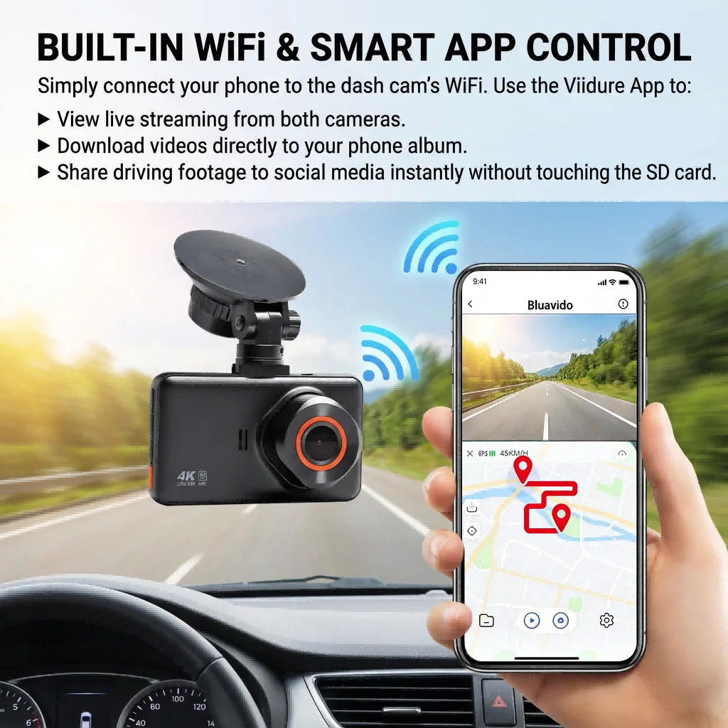 Bluavido 4K Ultra HD 3840*2160P Dash Cam WiFi GPS Logger IMX415 Car Video Recorder Dual Camera 1080P Night Vision Black Box