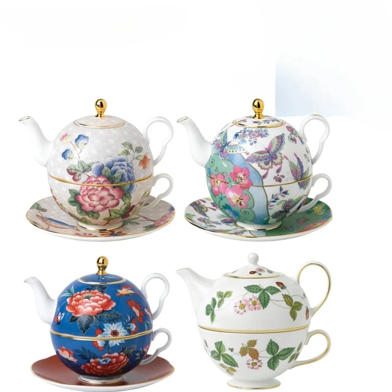 Rhododendron dance butterfly wild strawberry peony mother pot imported bone china tea set