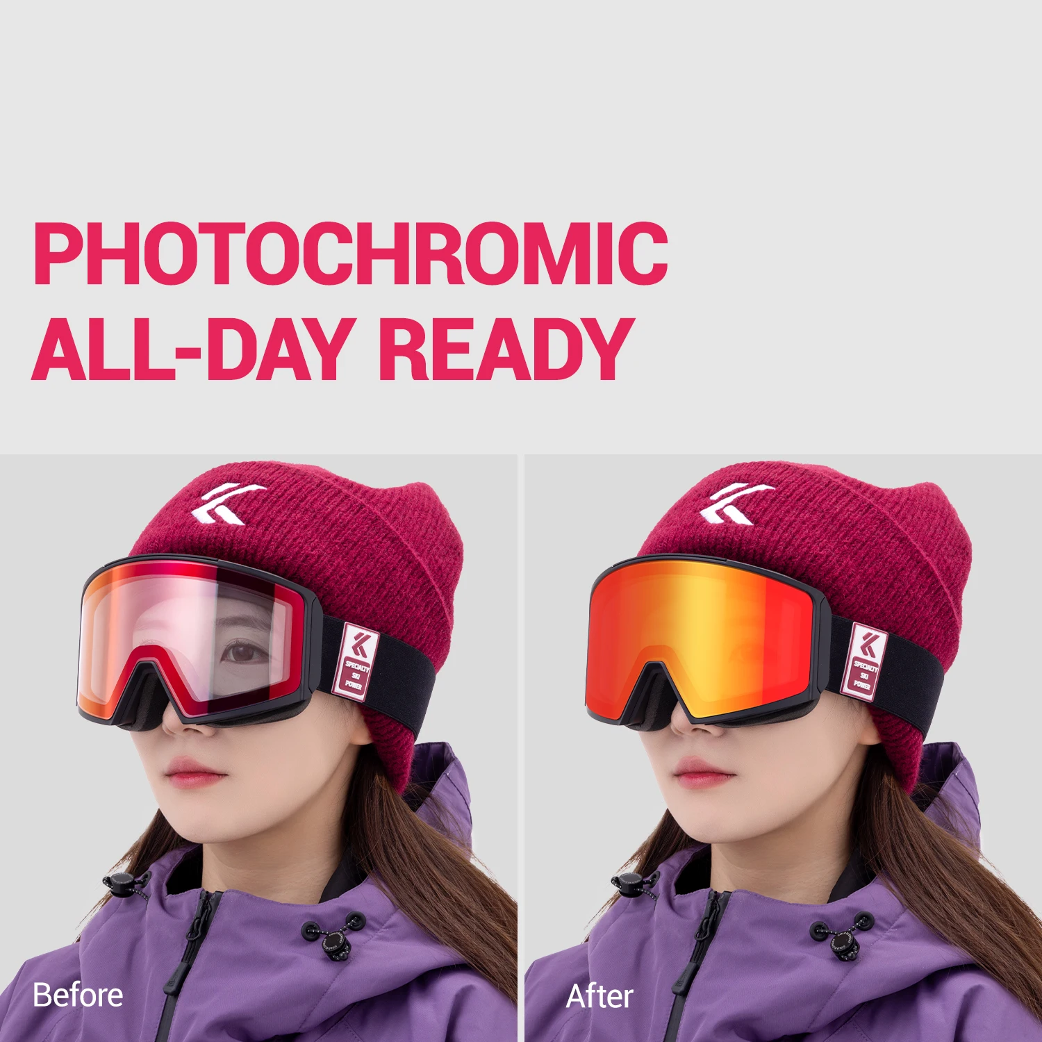 Kapvoe Occhiali da sci fotocromatici invernali Occhiali da sole antiappannamento da neve Uomo Donna Snowboard Maschera magnetica Occhiali UV400 Occhiali da snowboard