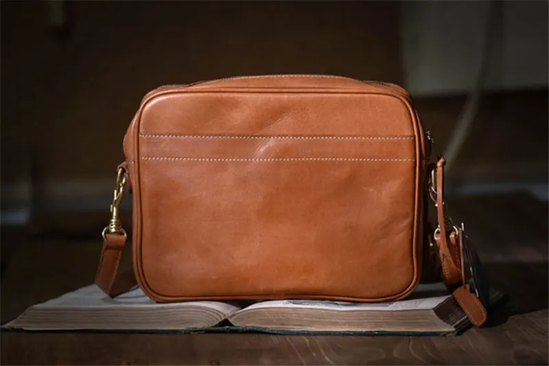 Vintage luxury genuine leather men messenger bag handmade travel outdoor leisure daily natural first layer cowhide shoulder bag