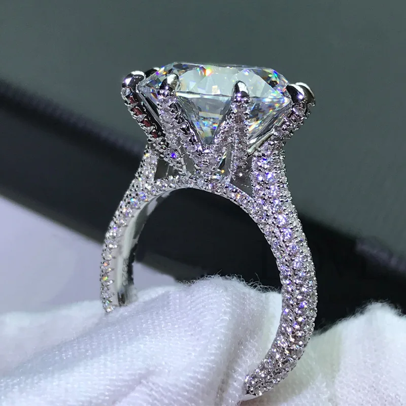 Solitaire 10Ct Lab Moissanite Diamond Ring 100% Real 925 Sterling Silver Wedding Band Rings for Women Men Engagement Jewelry