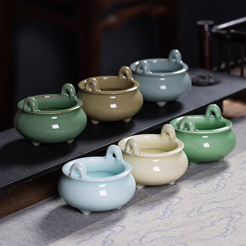 Celadon Imitation Temple Double Ear Ceramic Thread Incense Burner Temple Buddha Furniture Ceramic Sandalwood Incense Burner
