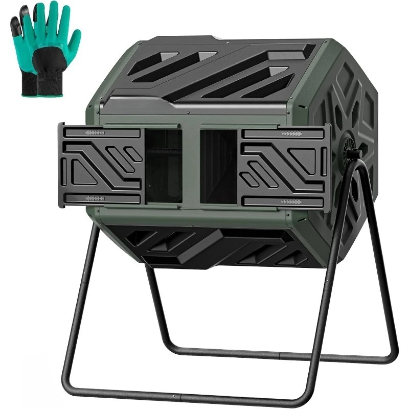 

Updated 43 Gallon Compost Bin Outdoor, Fast Assemble Tumbling Composter, Chamber Composter Tumbler, Rotating Co