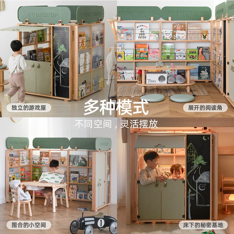 Esquina de lectura de estantería totalmente de madera maciza.