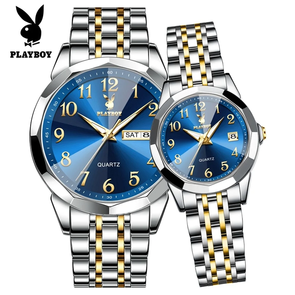 PLAYBOY 3532 Couple Watch Luxury Brand Automatic Date Waterproof Luminous Digital Dial Couple Watches