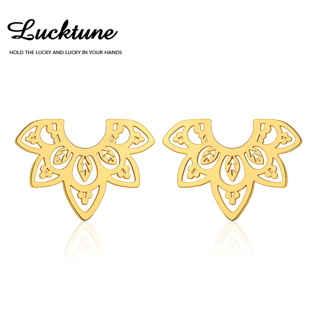 Lucktune Vintage Lotus Flower Stud Oorbellen Roestvrij Staal Gouden Kleur Elegante Oorbellen Voor Vrouwen Barokke Sieraden Huwelijkscadeau