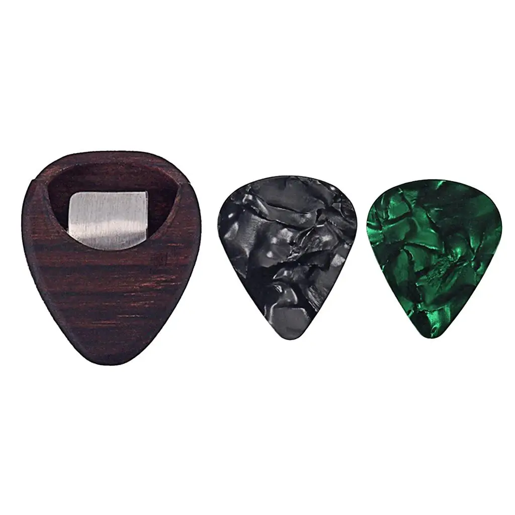 Rosewood Adhesive Pick Case Box Organizer Pickholder with 2pcs Picks Plectrums for Guitars Bass Ukulele Banjo Mandolin