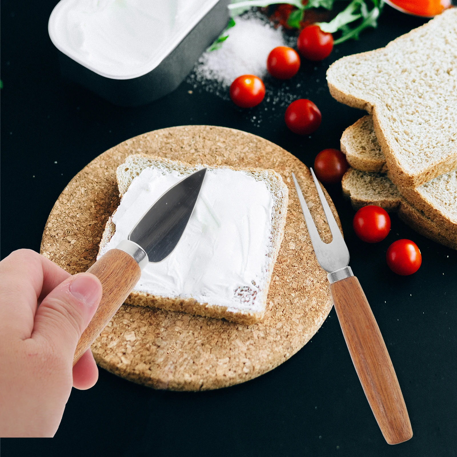 

4Pcs Cheese Tool Set Stainless Steel Wood Handle Cheese Cutlery for Cutting Spreading Slicing Butter Cream Cake