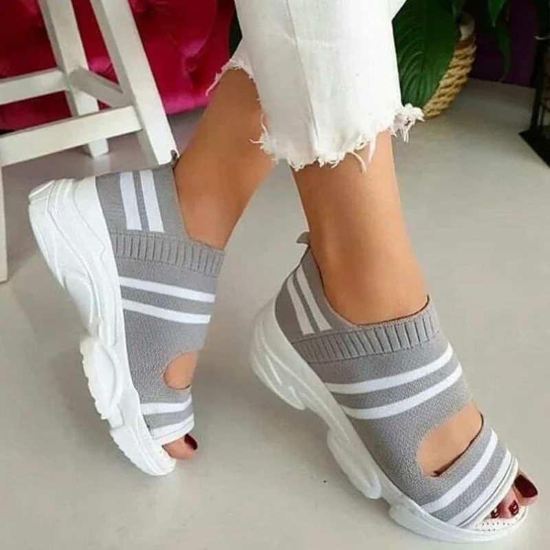 Woman Knitted Sandals Summer Platform Comfortable Sandals  Sports Shoes  Female Slip on Peep Toe Ladies Sneakers