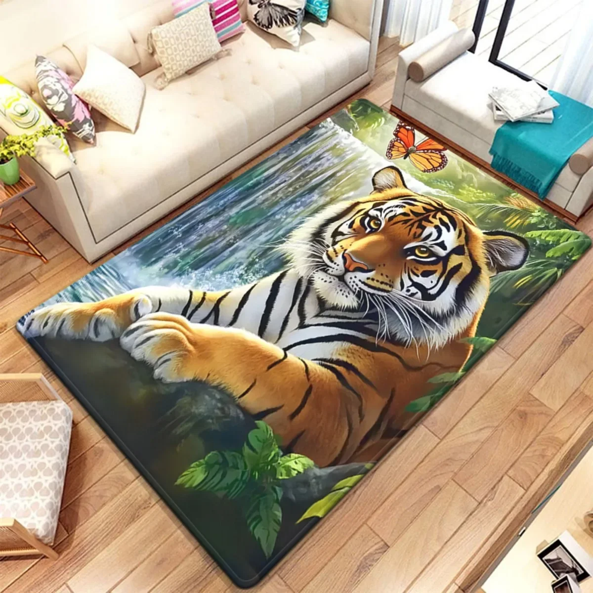 Majestic Tiger Jungle Area Rug Realistic Wildlife Print Indoor Carpet Mat Home Decor Living Room Safari Animal Design Mat