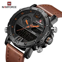 NAVIFORCE Mens Watches To Luxury Brand Men Leather Sports Watches Men's Quartz LED Digital Clock Waterproof Military Wrist Watch