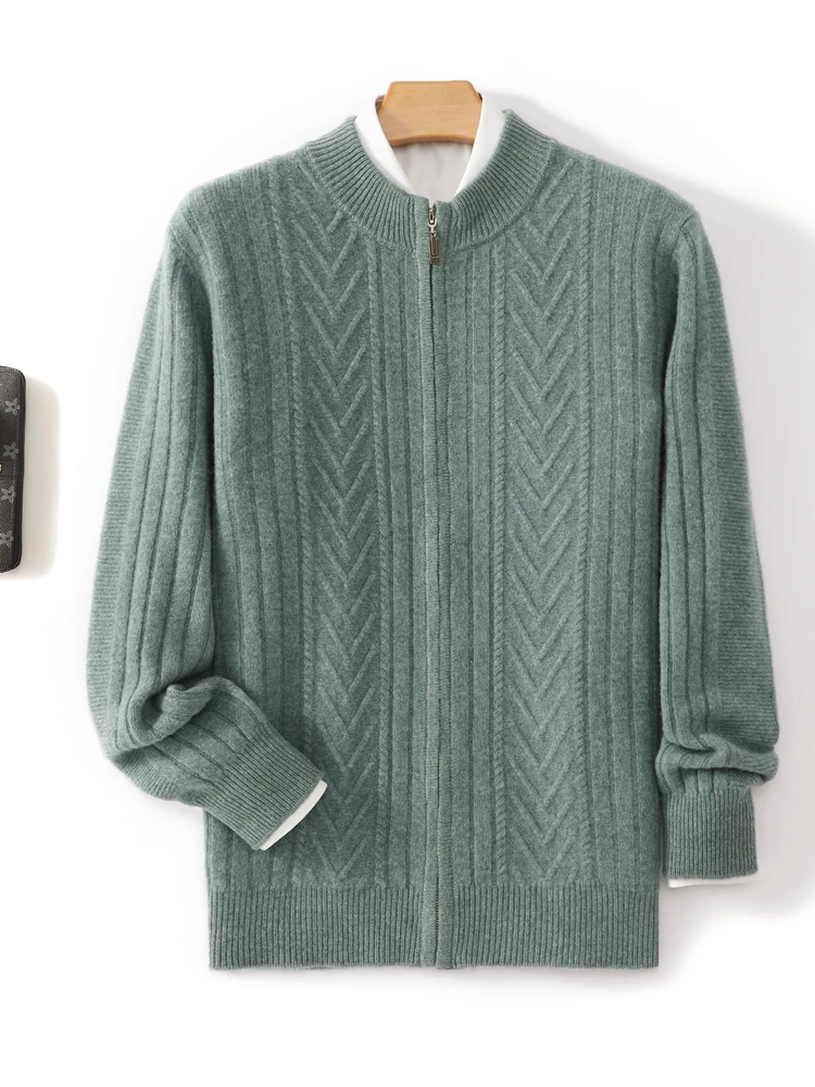 

Новый свитер из 100% мериносовой шерсти для мужчин, кардиган, осень-зима, длинные рукава, толстый кашемировый топ на молнии, одежда для отдыха и поездок на работу