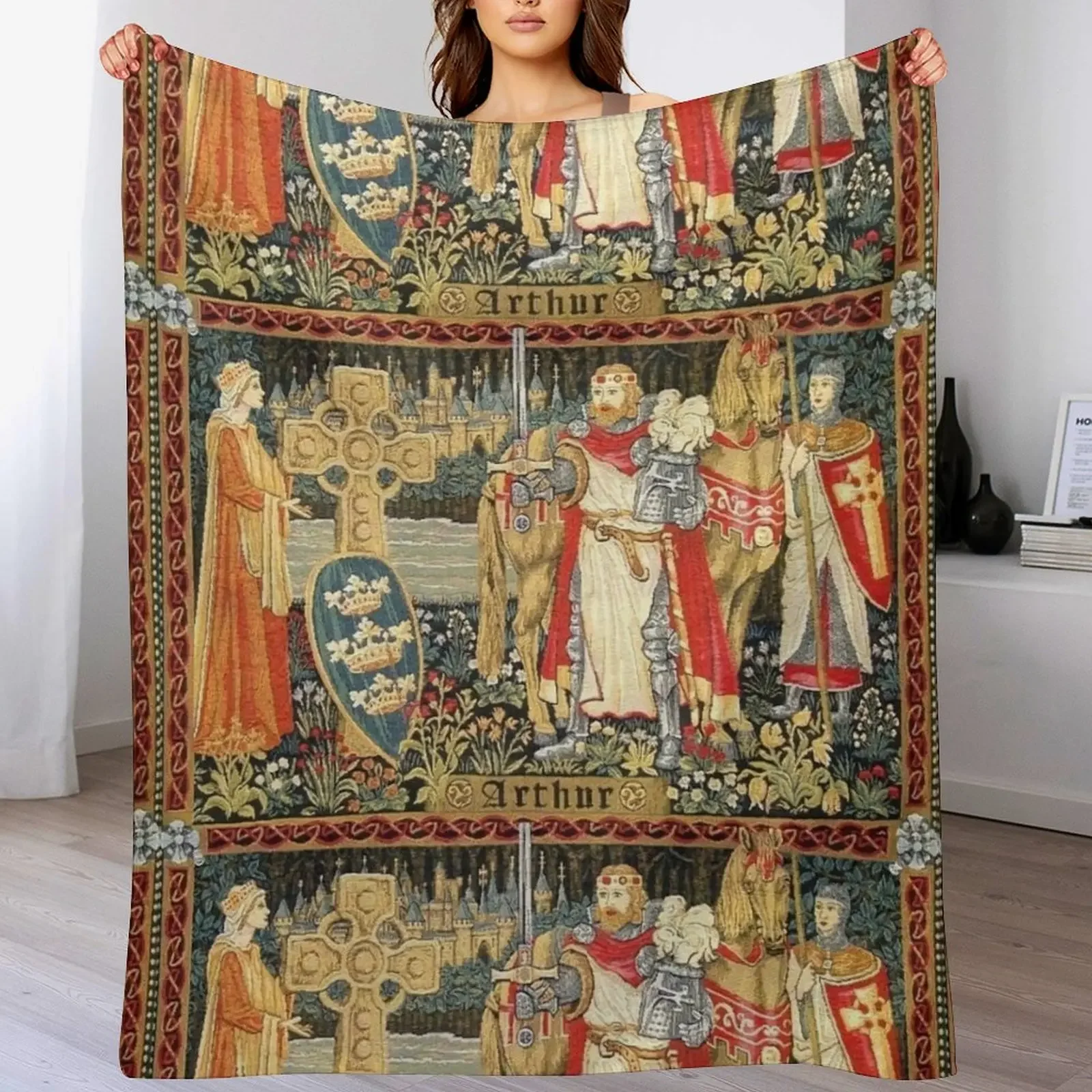 

King Arthur Tapestry Excalibur Merlin Camelot Holy Grail Quest Throw Blanket Anti Shedding Soft Fuzzy Blanket for Home