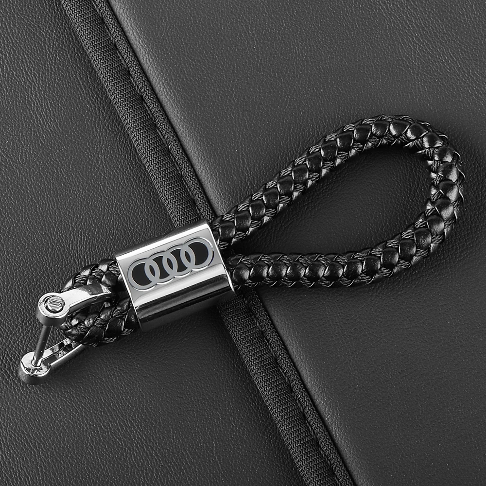 Car Metal Keychain Leather Key Ring Badge Braided Rope Key Case Gifts For Audi SLine A5 A3 A4 RS A6L A7 A4L Q5 Q7 Q3 TT A6 C7 R8