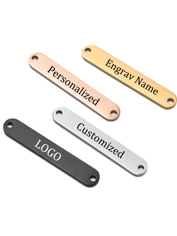 20 sztuk laserowe nazwa własna Logo data tekst prostokąt Charms spersonalizowane wisiorki ze stali nierdzewnej dla DIY naszyjnik bransoletki Making — zdjęcie 2