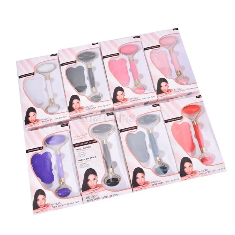 2pcs Face-lifting Gua Sha Board Massager Guasha Facial Massager Roller Scraping Slimming Tools