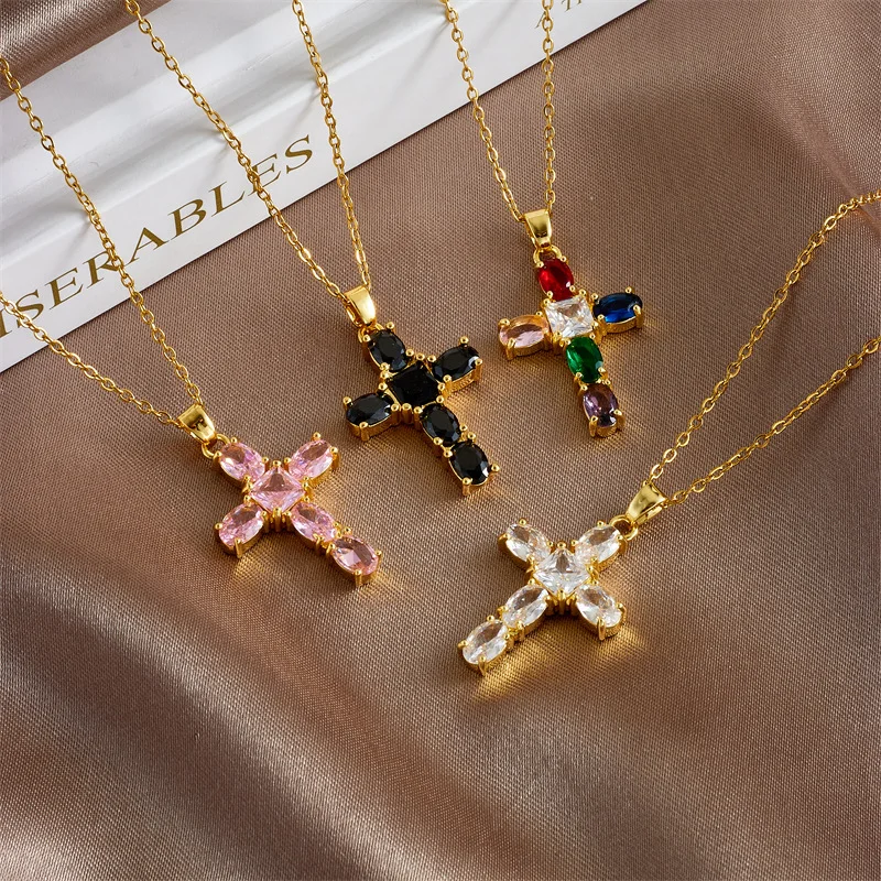 Vintage Fashion Cross Shape Pendant Necklace For Women Punk Simple Alloy Clavicle Chain Choker Personalized Trending Jewelry New