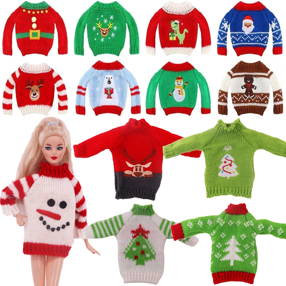 Doll Clothes Christmas Style Print Winter Sweaters For 11.8Inch Barbis Doll Clothing Accessories Pop Girl's Christmas Toys Gift