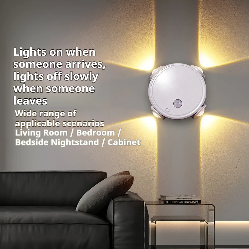 مستشعر حركة ذكي 4 رؤوس RGB مصباح جداري متدرج ضوء ليلي مغناطيسي USB شحن إضاءة ممر حديثة محيطة #4