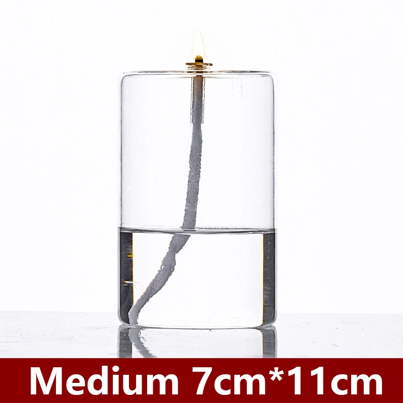 Refillable Liquid Petite Cylindrical Small Oil Lamps Sturdy Borosillicate Oil Candle Pillar Unscented Oil Candles for Home