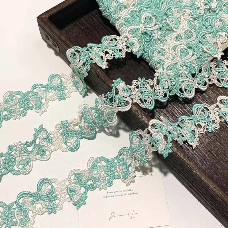 

15 ярдов цветочного кружева: бело-зеленая водорастворимая вышивка, швейцарская вуаль, кружевная тесьма для одежды, нижнего белья, подарков и декора